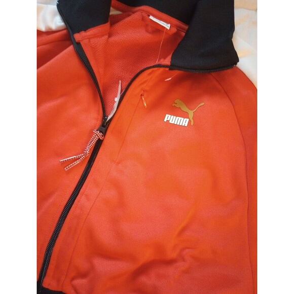 Puma Crop Jacket T7 Womens Sz M New Orange Black Striped Athletic Full Zip - Picture 5 of 10